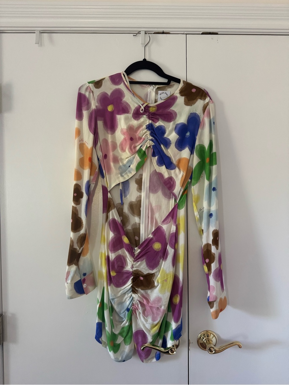 With Jean Multicolor Floral Long Sleeve Cutout Dress